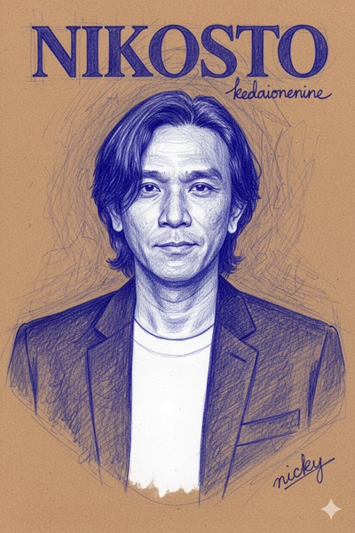 A blue ball-pen drawing