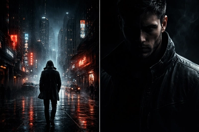 A dark cinematic scene of a mysterious man