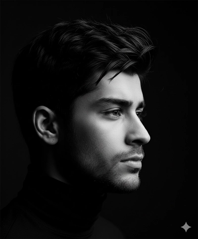 black and white side profile