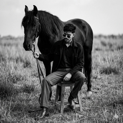 Black & White image with Horse