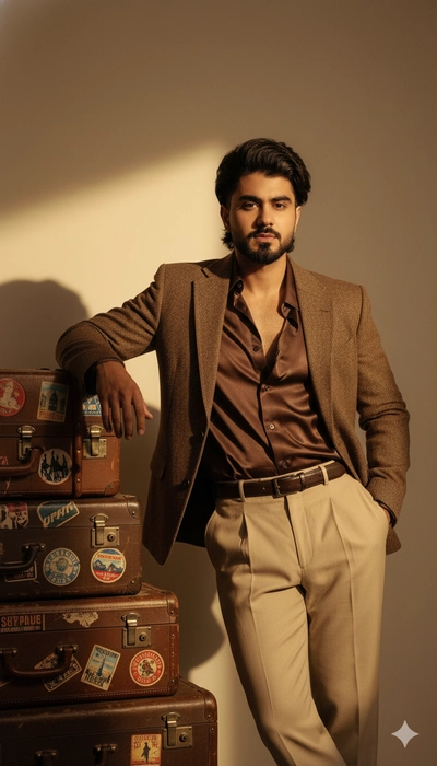Brown and skin colour suit