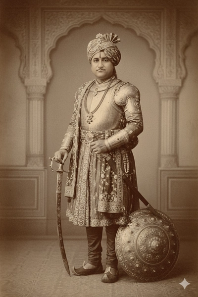 Ceremonial Armour Rajput King — Full Sepia 1800s Vintage Look