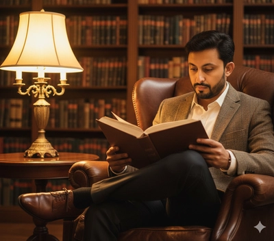 Classic Library Reading Scene