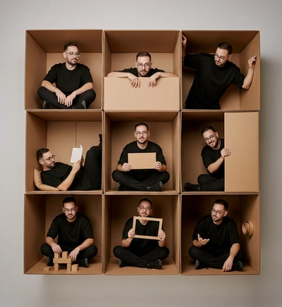 collage made of multiple cardboard boxes