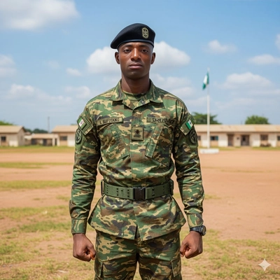 Create the video a man walk from the war juaring success from the war in sambisa forest with there f