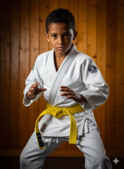 Criança em Pose de Jiu-Jitsu