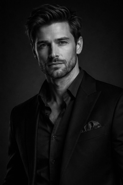 Editorial Executive Portrait – Black & White High-Fashion Studio
