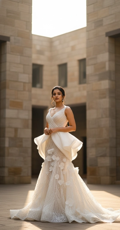 Ethereal Couture: A Portrait in Sunlit Stone
