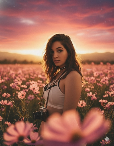 Flowery field in the afternoon
