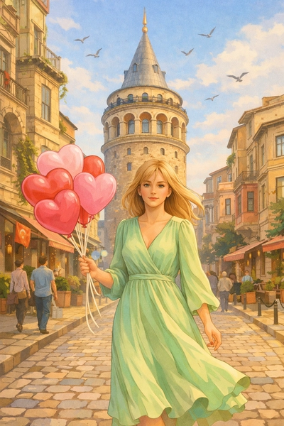 Galata Kulesi Önündeki Kız