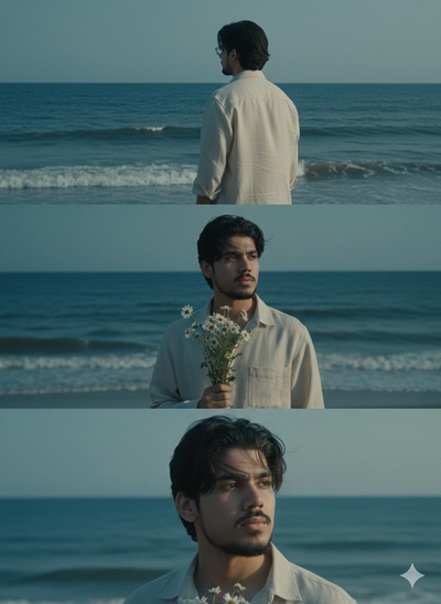 Guy holding flowers at the beach