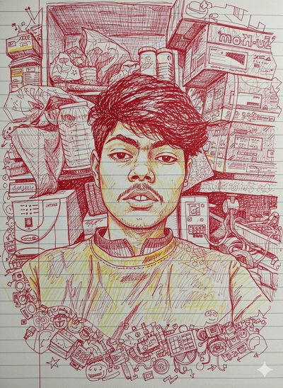 handwritten notes  arouGenerate a hand-drawn portrait 4K resoillustration in red and yellow pen on n