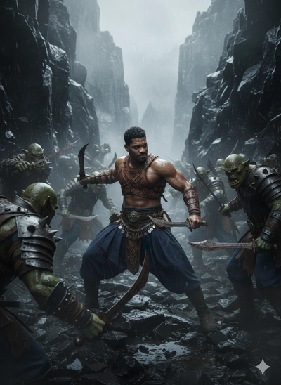 heavily armored Orcs in a narrow
