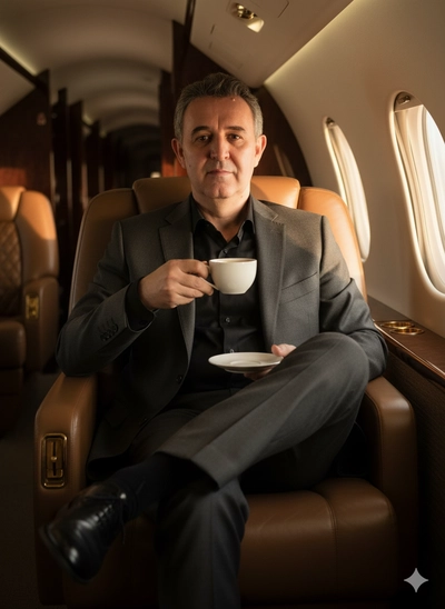 Homem elegente num jato