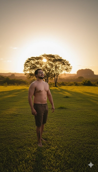 homem no cenário por do sol do Pantanal do Brasil