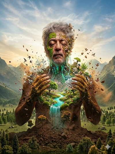 Homem saindo da Terra