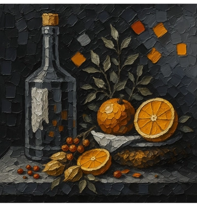 Impasto Oil Painting: Oranges and Bottle 🍃Textured Still Life Art with Autumn Hues