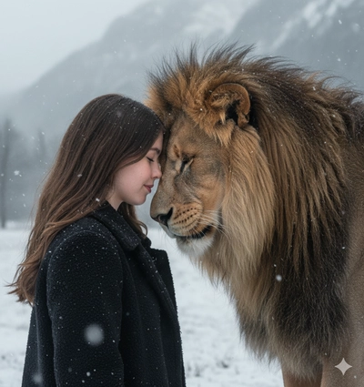 La joven y el león