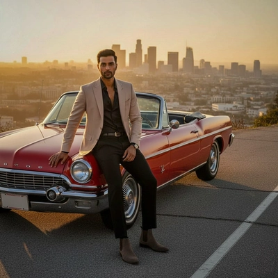 Los Angeles Mulholland Drive – Sunset  Convertible Car Editorial