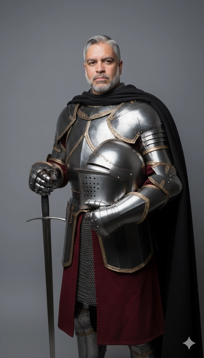 Medieval knight in the studio