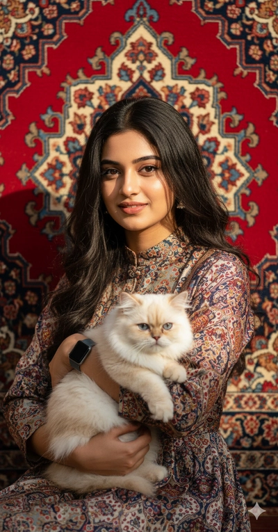 Persian Dreams: A Portrait with Feline Grace