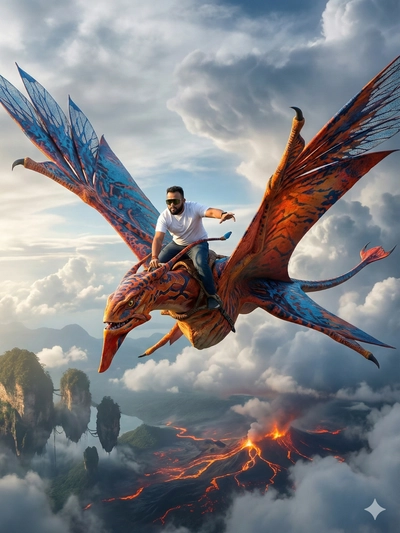 Person siting on toruk from avatar