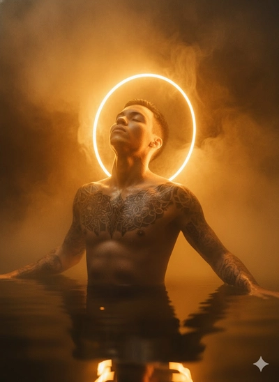 Prompt 1 — Retrato na água (dourado e místico):