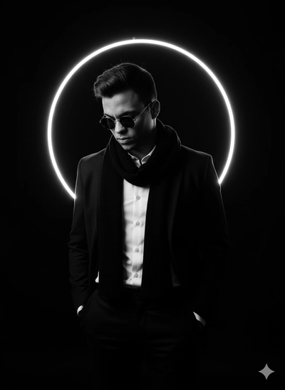 Prompt Editorial — Retrato PB + Neon + Estilo Gráfico