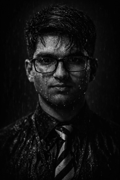 Rainbound Resolve – A Cinematic Monochrome Portrait