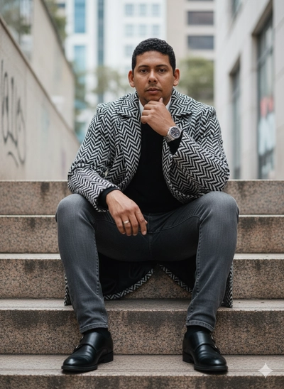 Retrato fotográfico masculino em estilo editorial de moda urbana