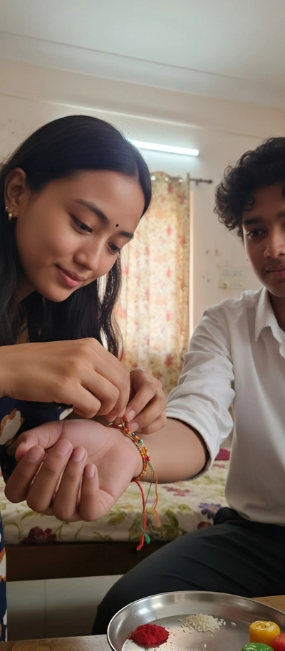 📸 Shaky, Candid, Ultra-Realistic Rakhi Selfie Prompt (Exact Faces)