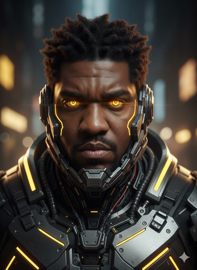 Soldado futurista, misterioso e ameaçador.