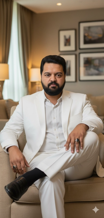 Style icon in white suit