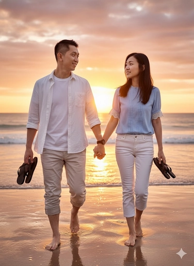Sunset walking romantic