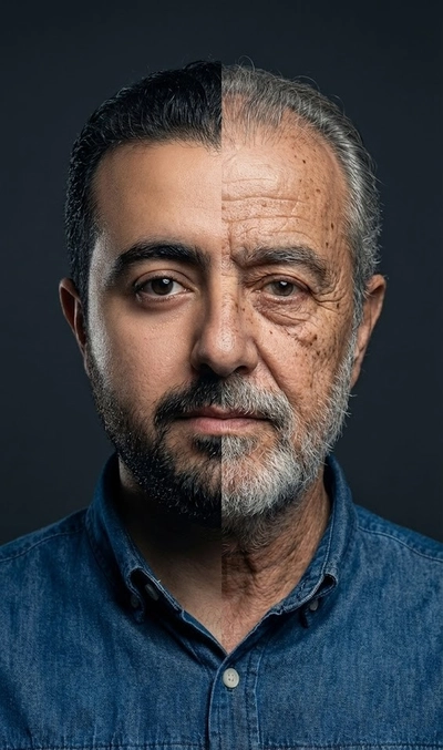 Symmetrically split portrait of a single person