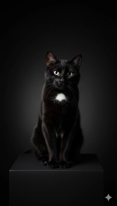 The cat sits upright