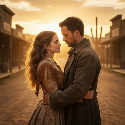 Wild West Love: Sunset Embrace